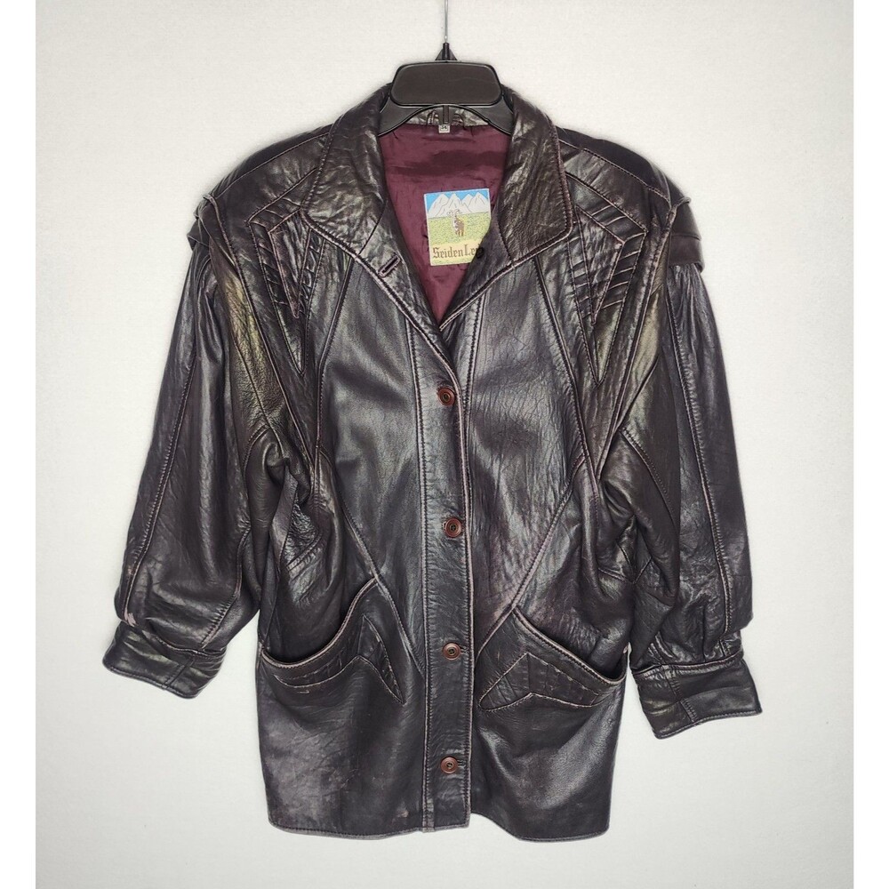 VTG Seiden Leder Leather Jacket Rocker Distressed Dark Brown Mens Small 34